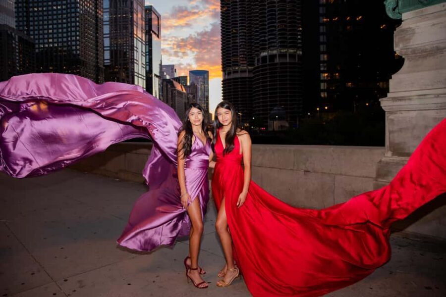 Chicago Luxury Flying Dress Photoshoot - The flying dress itself: red or green, transformer styling, and the undergarment rule